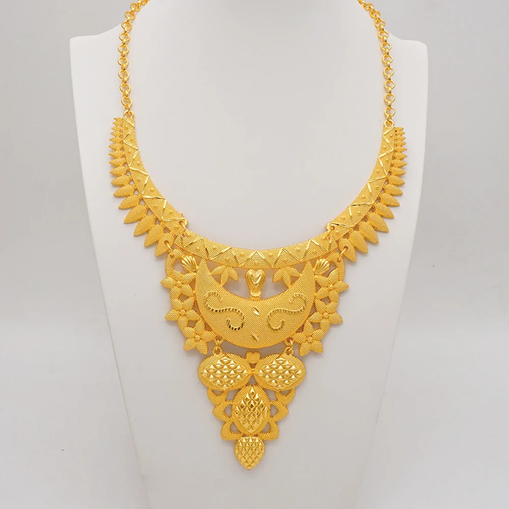 Golden Grace Set Necklace Bracelet Earrings Rings For Women Fashion Bridal Jewellery Sets