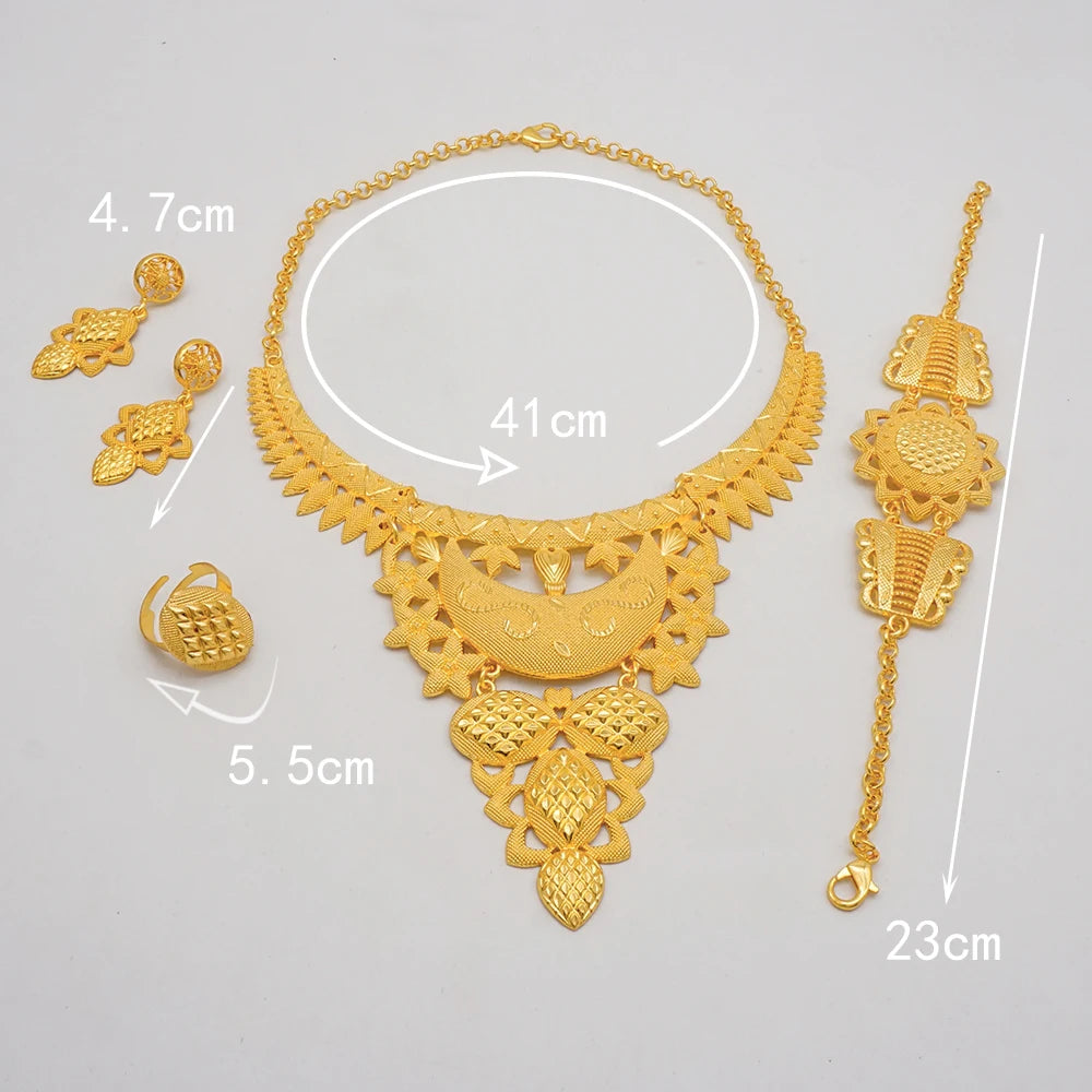 Golden Grace Set Necklace Bracelet Earrings Rings For Women Fashion Bridal Jewellery Sets