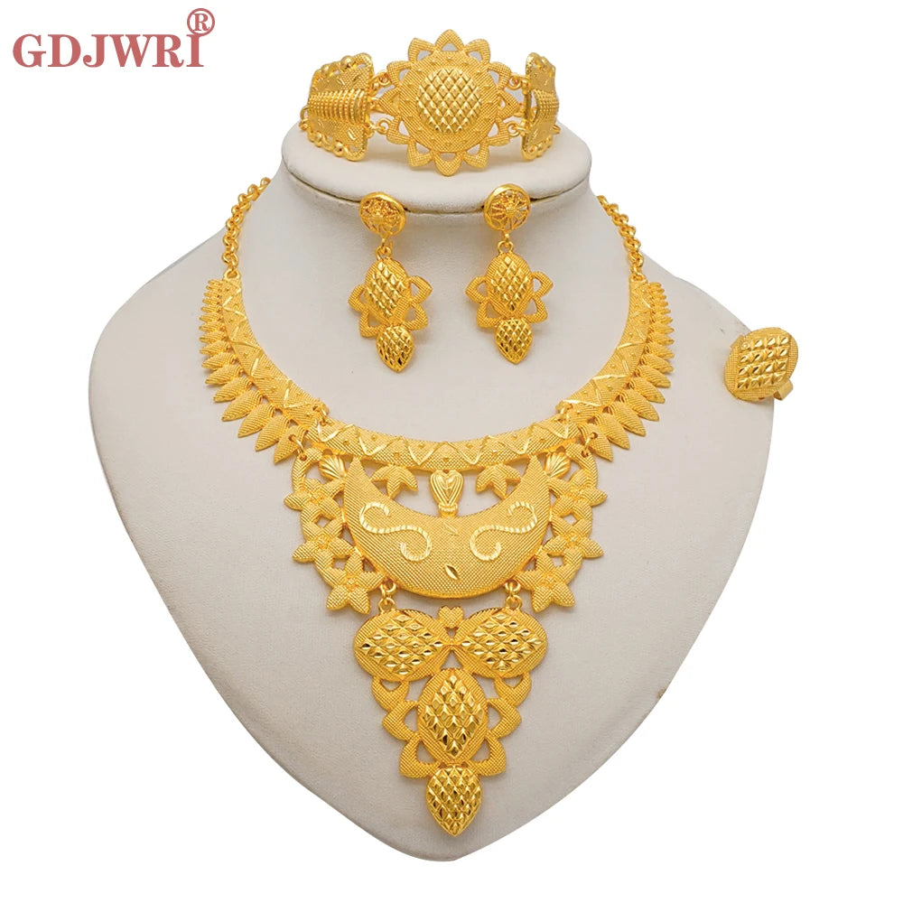 Golden Grace Set Necklace Bracelet Earrings Rings For Women Fashion Bridal Jewellery Sets