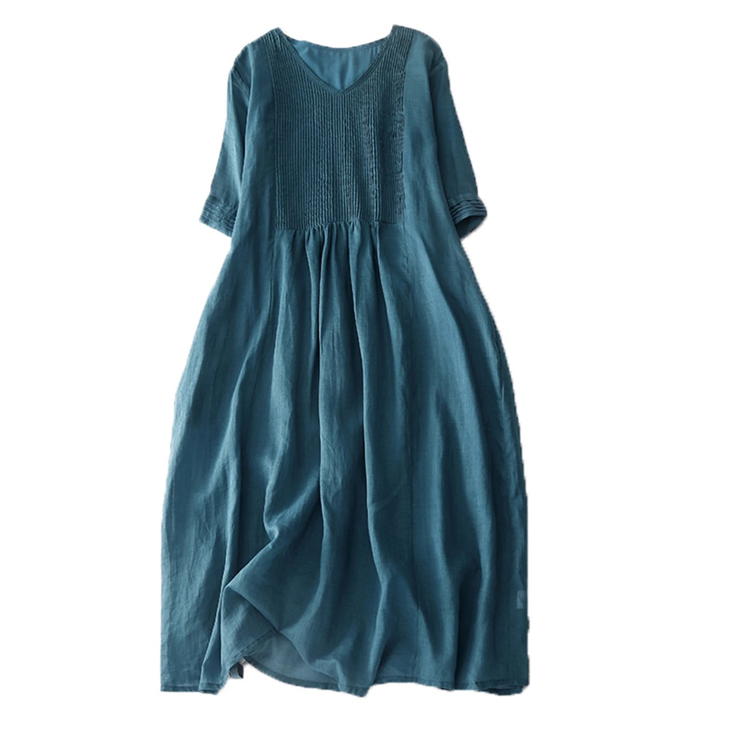 Vintage Women Dress Floral Embroidery Beach Dress Ladies Short Sleeve O-neck Cotton And Linen Boho Dresses Summer