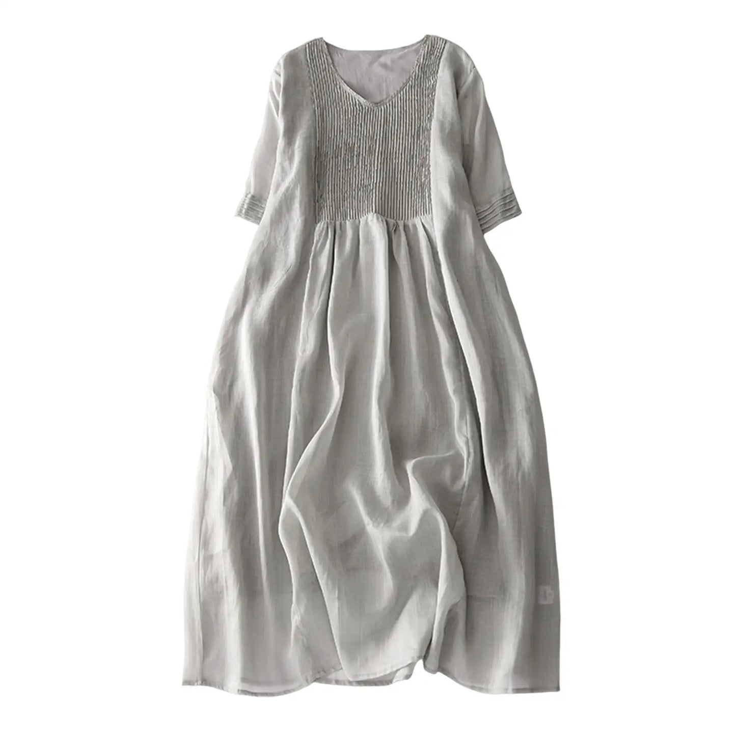 Vintage Women Dress Floral Embroidery Beach Dress Ladies Short Sleeve O-neck Cotton And Linen Boho Dresses Summer