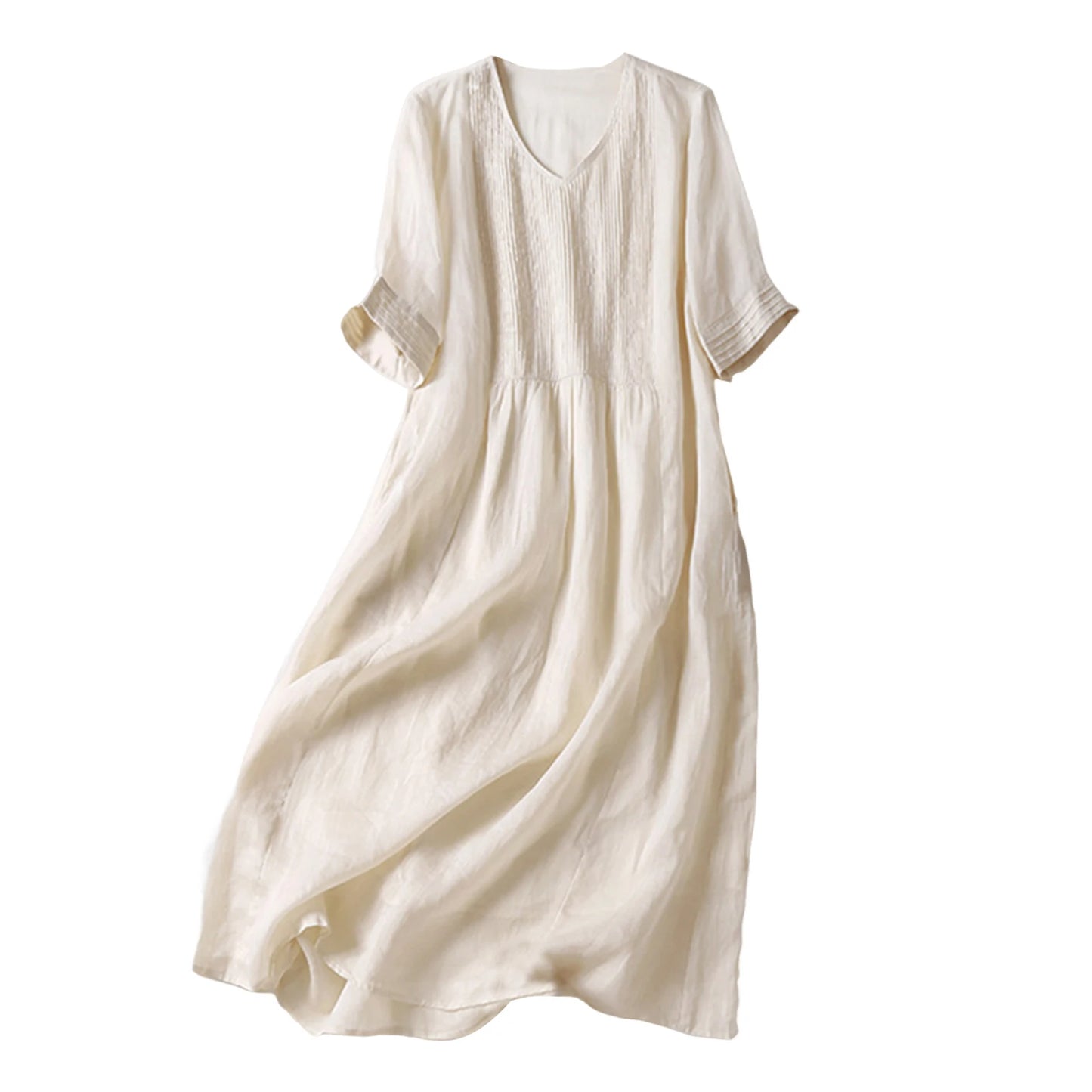 Vintage Women Dress Floral Embroidery Beach Dress Ladies Short Sleeve O-neck Cotton And Linen Boho Dresses Summer