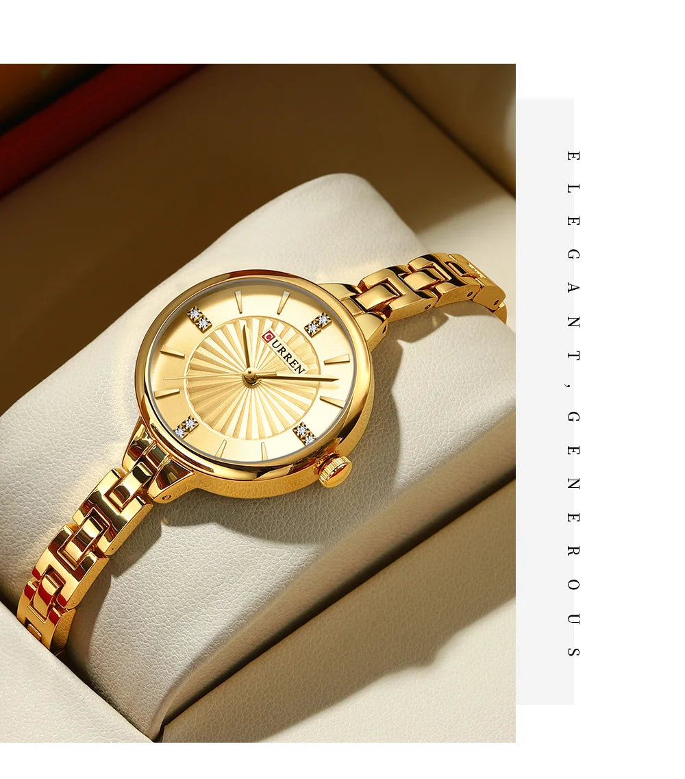 Luxurious and Elegant Round Dial with Stainless Steel Bracelet Fashion Dress Quartz Watches for Women