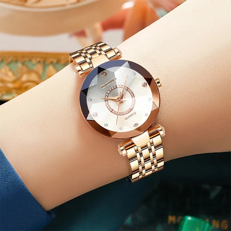 Star Women Crystal Watch 2025  Luxury Rose Gold Women Bracelet Watch for Ladies Wrist Watch Relogio Feminino