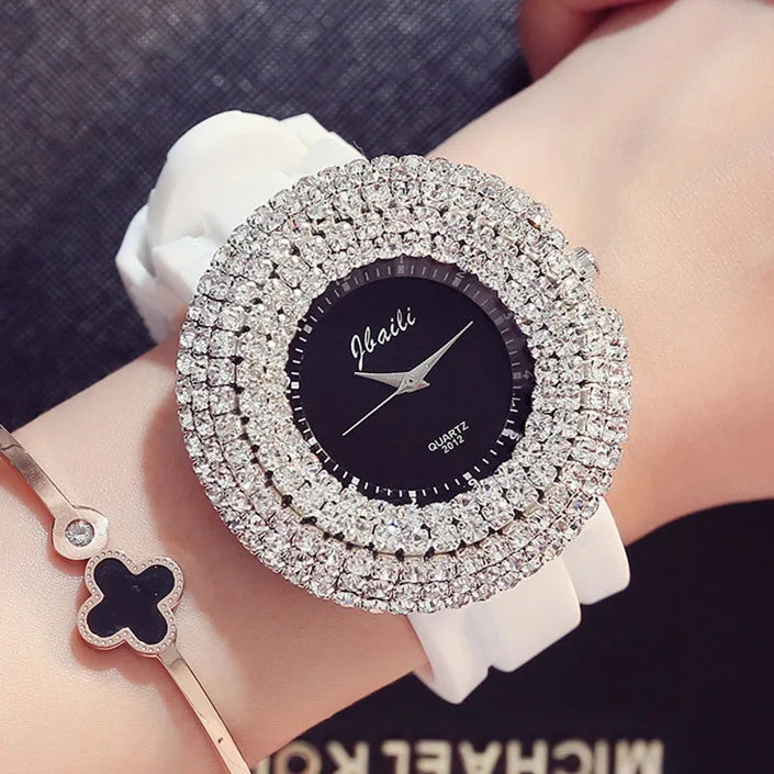 Luxury Women's Watches Crystal Casual Quartz Wristwatches Silicone Watches Big Dial Clock Relojes De Mujeres Relogios Feminino