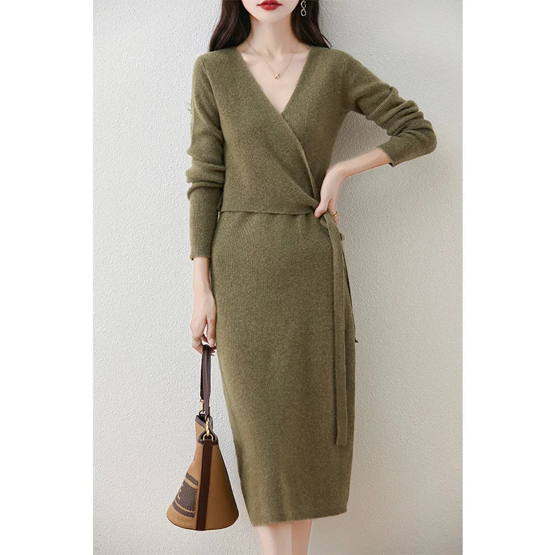 Winter Cashmere Knitted Dress, Long, Slim fit Women's Sweater, Hip wrapped Wool Skirt, Wool Tight Women's Long Skirt