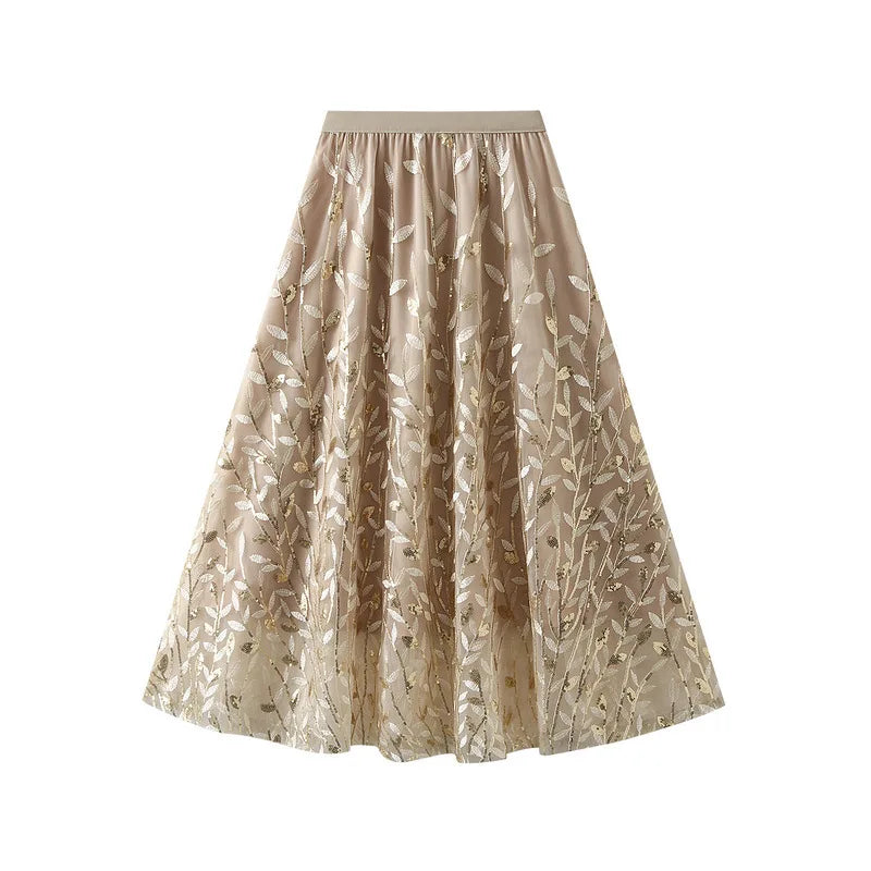 Skirts Women 2025 New Autumn Winter Korean Fashion Elegant High Waist A-Line Tulle Midi Skirts