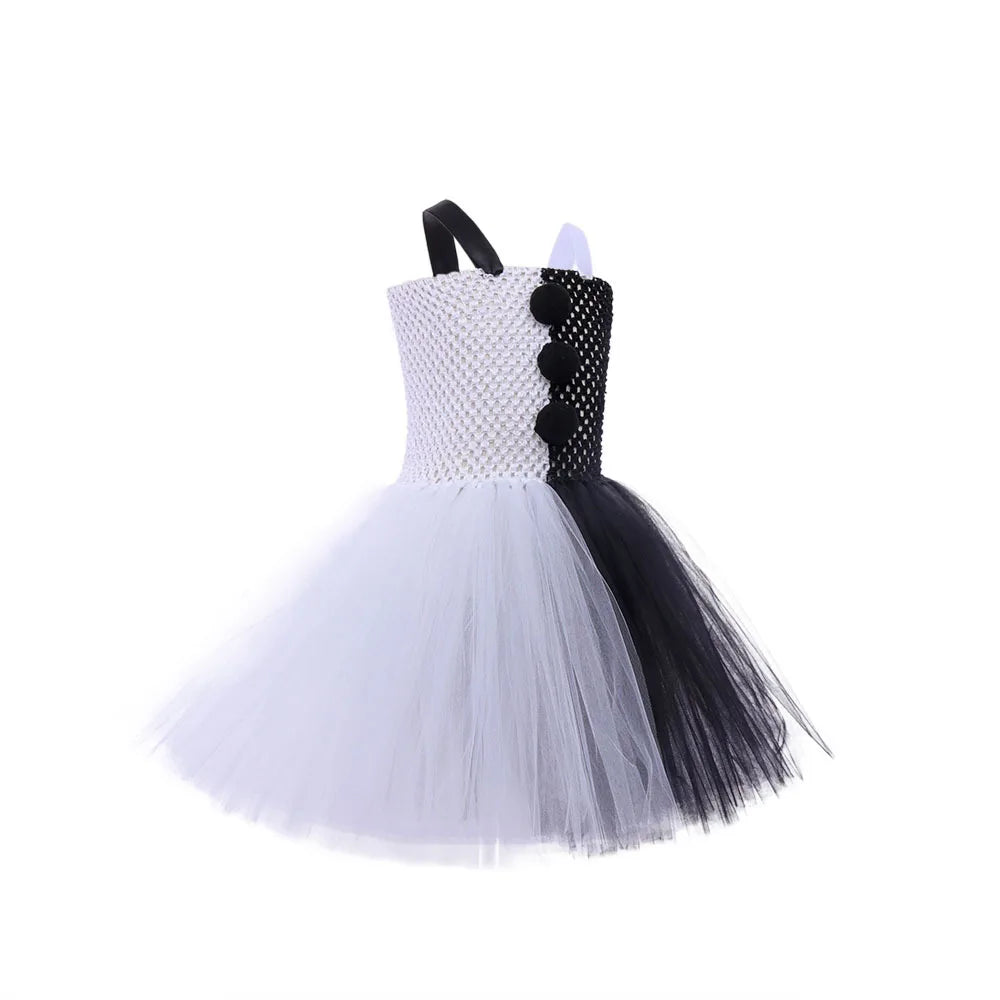 Halloween Karneval Clown Kostüm Süßes Weiß Schwarz Tutu Kleid für Mädchen Geburtstagsparty Kleid Urlaub Geschenk Kleidung Zubehör Set