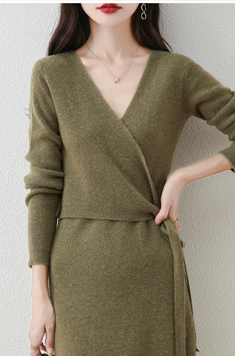 Winter Cashmere Knitted Dress, Long, Slim fit Women's Sweater, Hip wrapped Wool Skirt, Wool Tight Women's Long Skirt