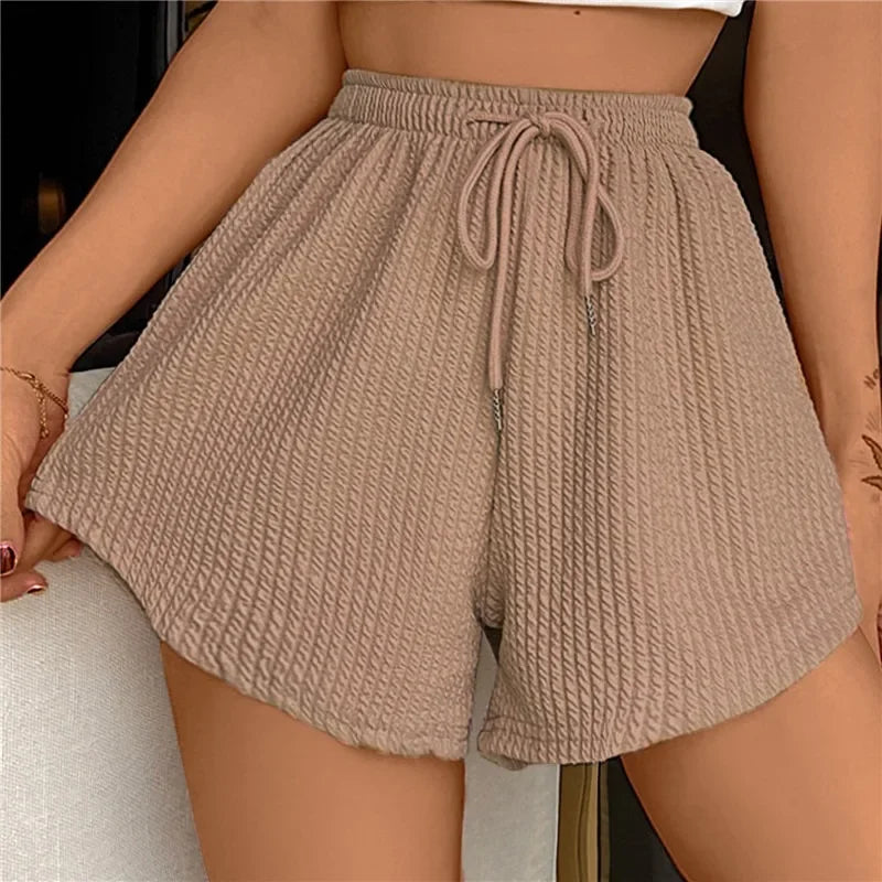 High Elastic Lace Up Drawstring Wide Leg Sweat Fitness Running Shorts