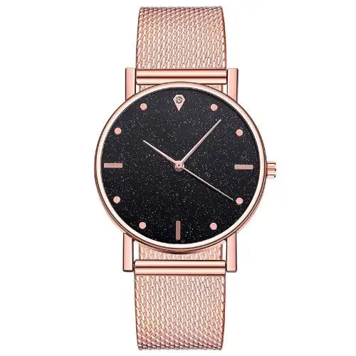 Elegant Rose Gold Heart Dial Watch Female Simple Temperament Student Waterproof Female High-level Female Luxury Watches Women