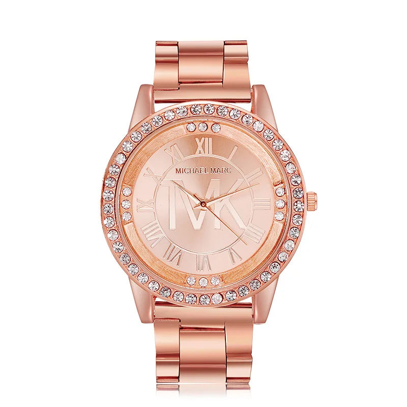 Luxury Women Watch Golden Stainless Steel Diamond Water Resistant Roman Digital Ladies Quartz Watches Relojes Digitales