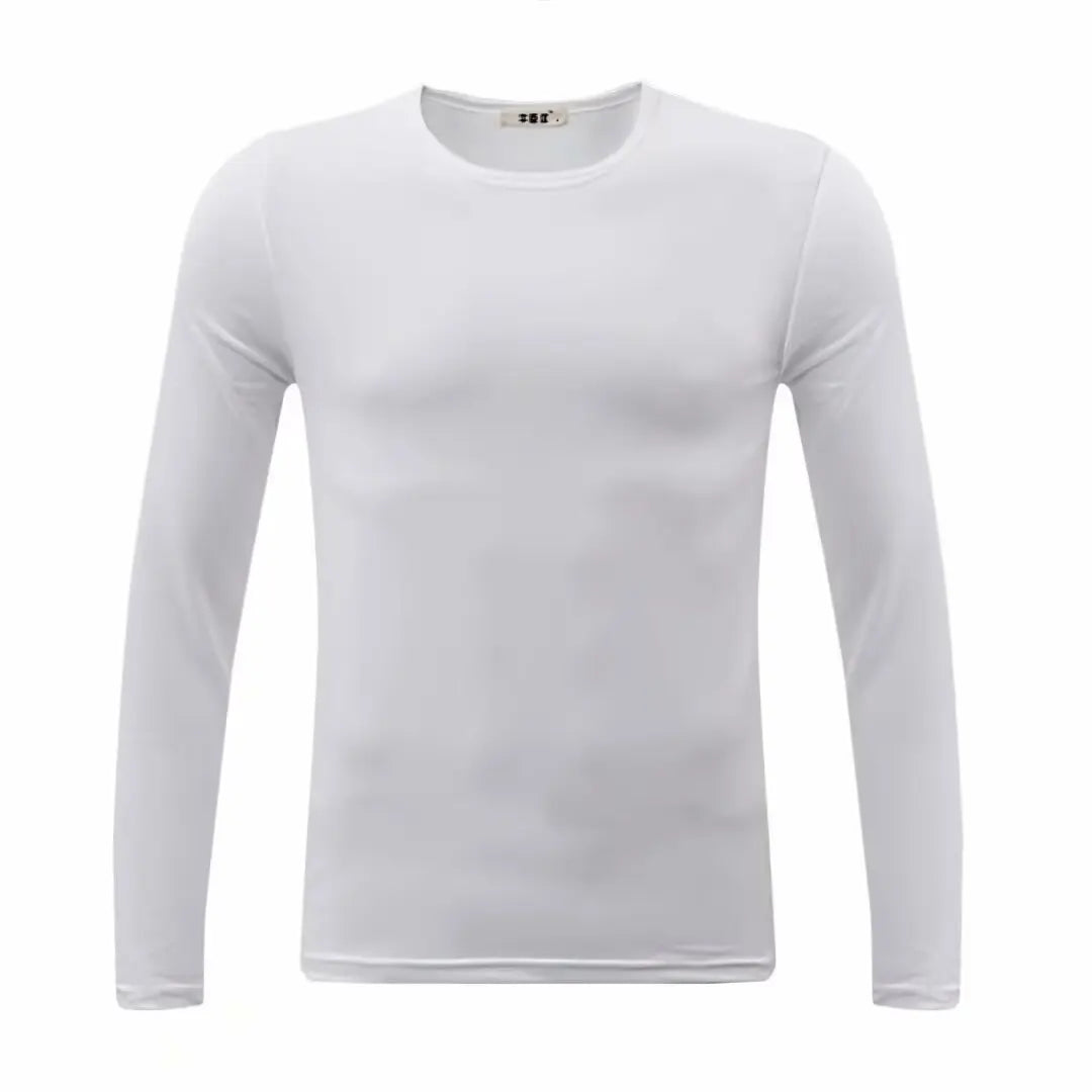 Men's Long Sleeve Thermal Underwear Round Neck Fleece Lined Slim Fit Base Shirt Pure Color Inner Wear Top Autumn Clothes