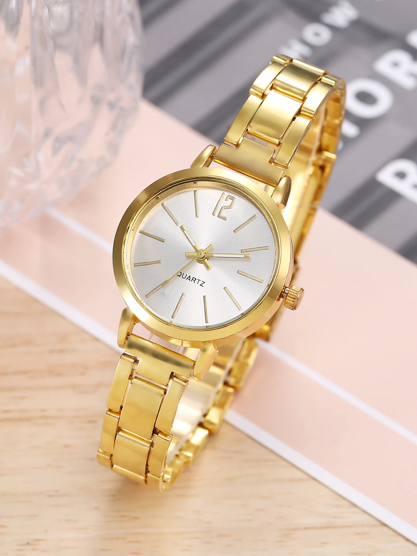 Fashion gold graduated compact women's quartz watch and LOVE bracelet set watch gift daily travel wear