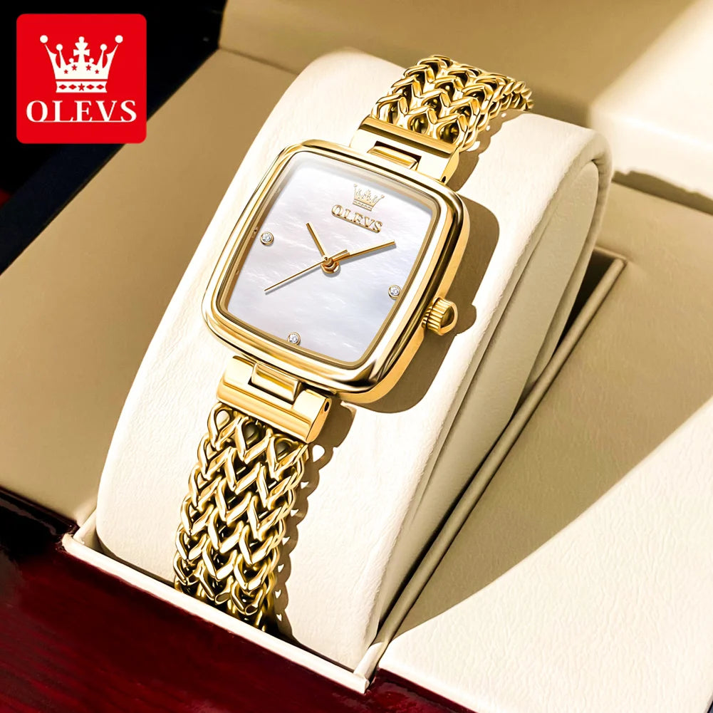 OLEVS Luxury Women's Quartz Watch Fashion Square Dial Solid Color Strap Top Quality Stainless Steel Waterproof Women's Watch