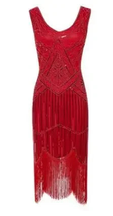 Women's 1920s Vintage Sequin Full Fringed Deco Inspired Flapper Dress Roaring 20s Great Gatsby Fall Cloths Dress Vestidos