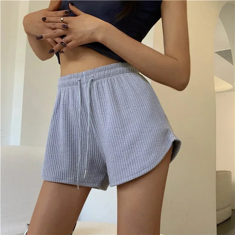 High Elastic Lace Up Drawstring Wide Leg Sweat Fitness Running Shorts