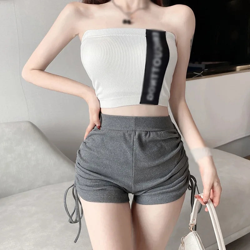 Fashion Simple Shorts Drawstring Pleated Sports Shorts