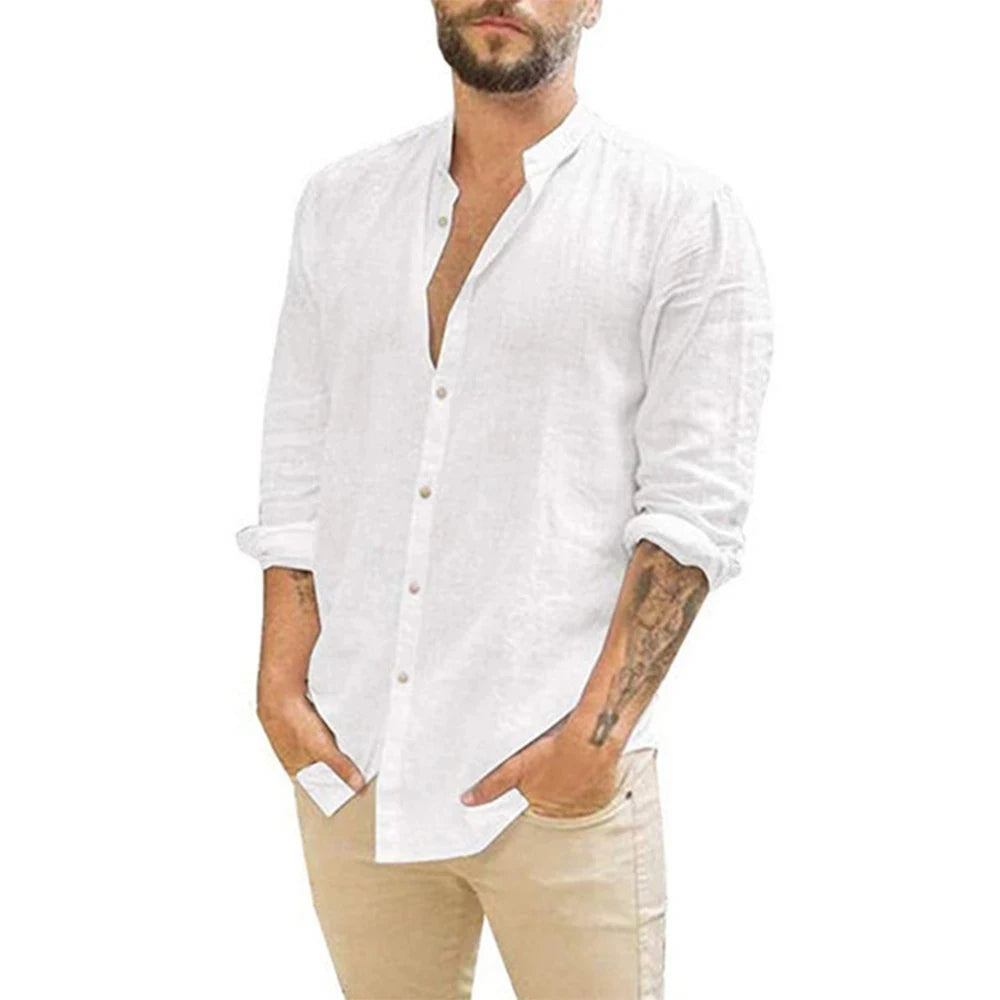 Cotton Linen Hot Sale Men's Long-Sleeved Style Plus Size