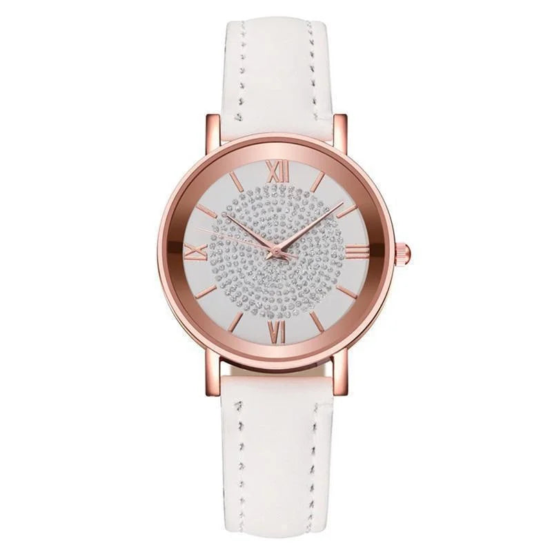 Women Watch Ladies Rhinestone Dial Wristwatch Leather Band Quartz Watches Gifts