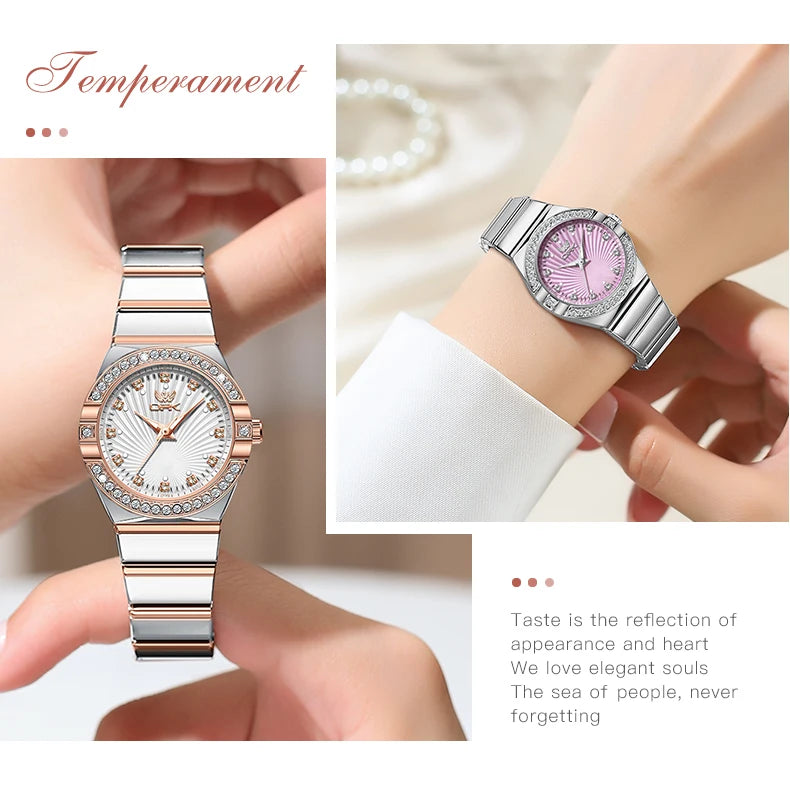 Women's Quartz Watches Elegant Fashion Stainless Steel Strap Waterproof Luminous Diamond Dial Ladies Dress Wristwatches