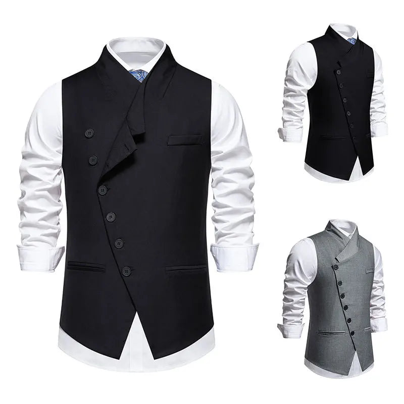 Spring Men's Suit Vest with Slanted Front and Single Breasted