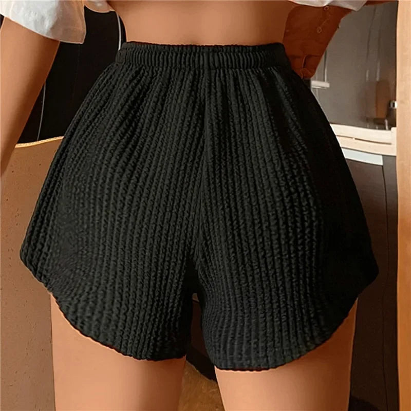 High Elastic Lace Up Drawstring Wide Leg Sweat Fitness Running Shorts