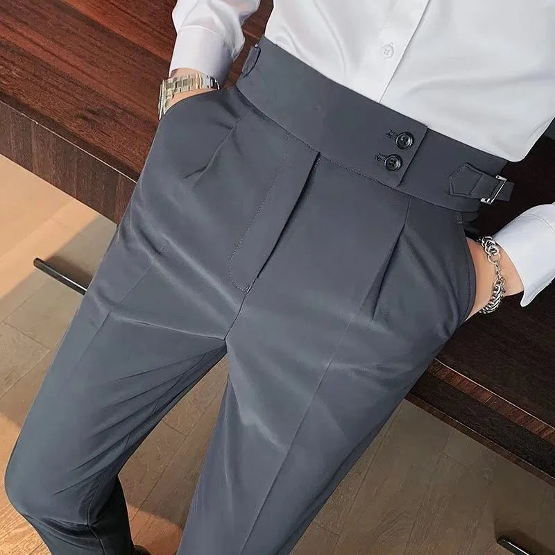 Men's Luxury Button-down Draped Baggy Suit Pants Casual Solid Color Straight Premium Elegant Dress Pants 2024 New Spring