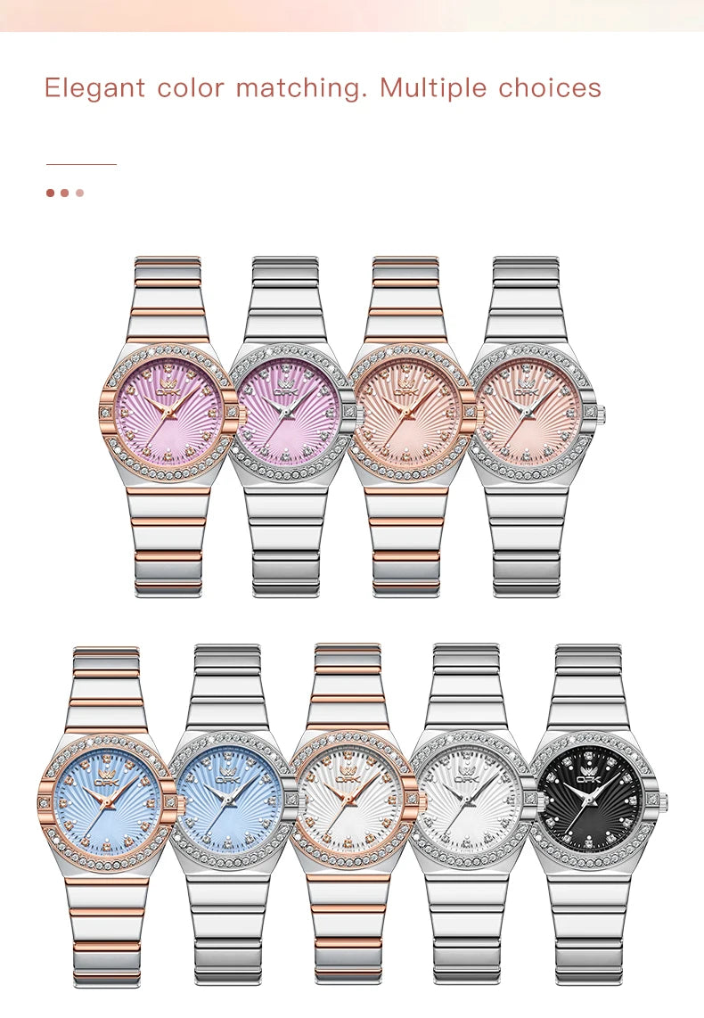 Women's Quartz Watches Elegant Fashion Stainless Steel Strap Waterproof Luminous Diamond Dial Ladies Dress Wristwatches