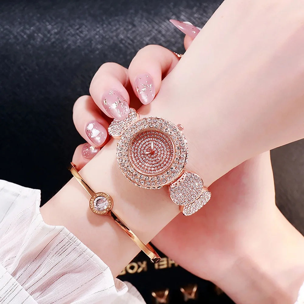 Fashion Pattern Diamond Ladies Watch for women Quartz Women's Watch Girls Lady Clock Bracelet Chains Free Shipping  Ladies Dress