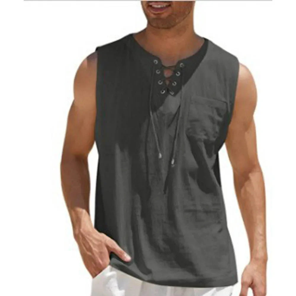 Men's Linen Shirts V-Neck Fitness Shirts