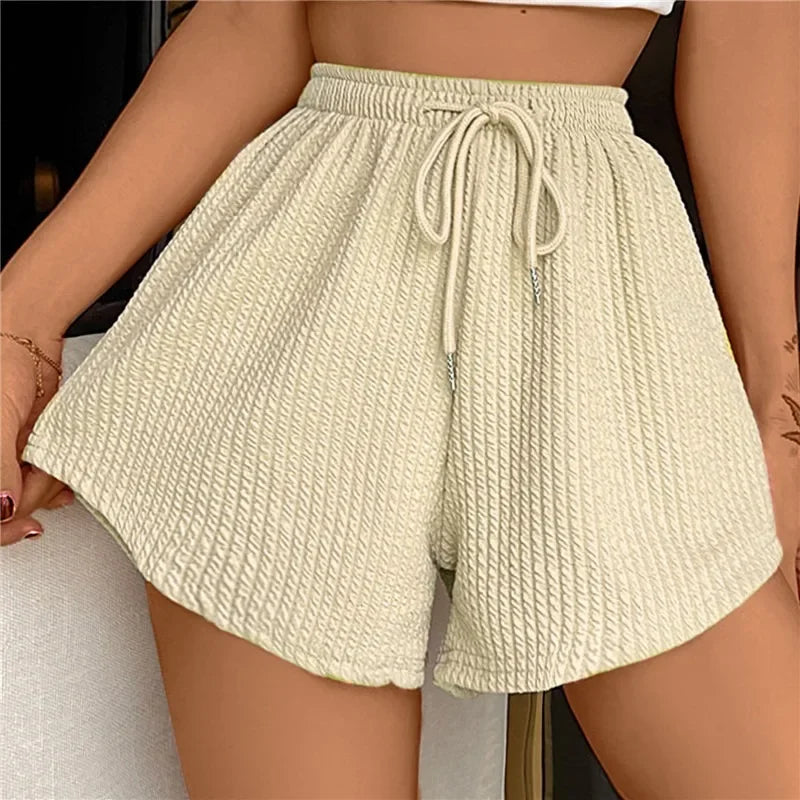 High Elastic Lace Up Drawstring Wide Leg Sweat Fitness Running Shorts