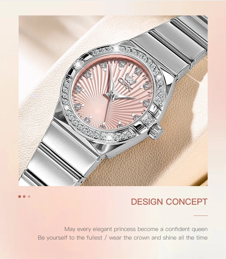 Women's Quartz Watches Elegant Fashion Stainless Steel Strap Waterproof Luminous Diamond Dial Ladies Dress Wristwatches