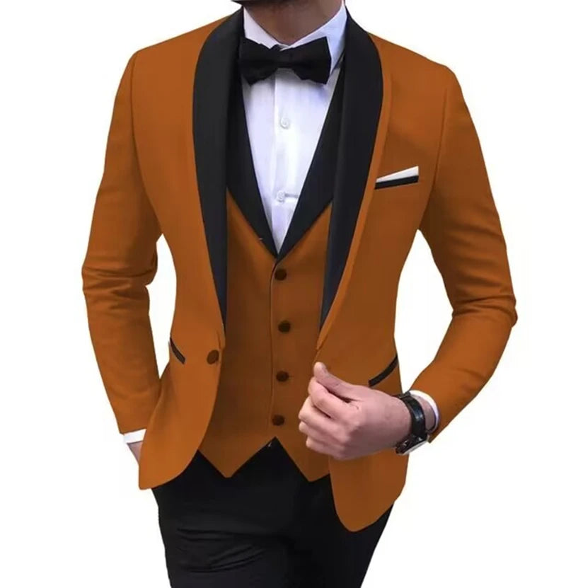 Solid Men's 3 Pieces Wedding Suit