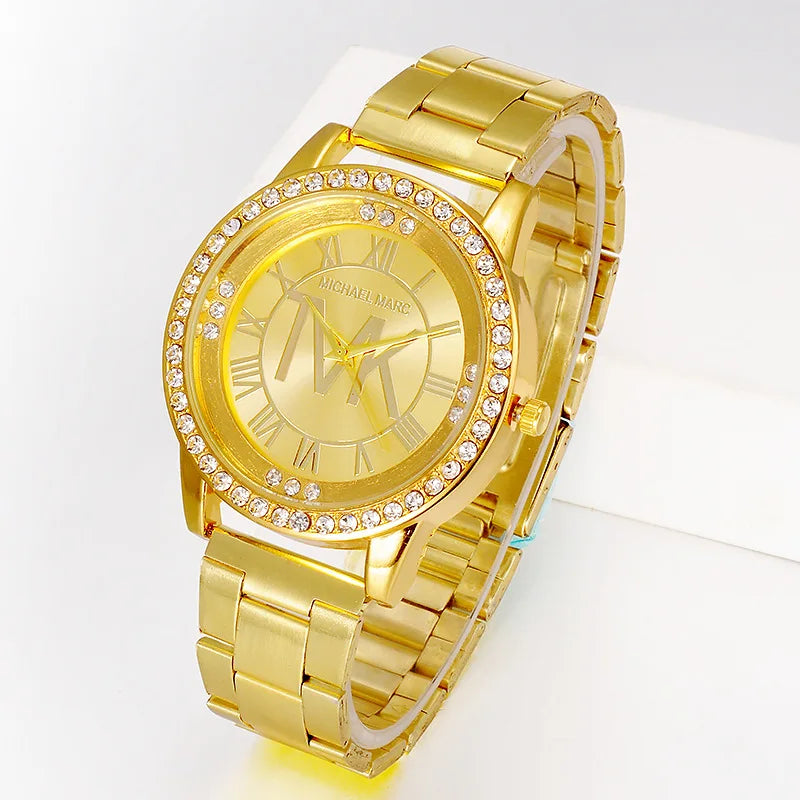 Luxury Rhinestone Dial Stainless Women Business Casual Quartz Watch