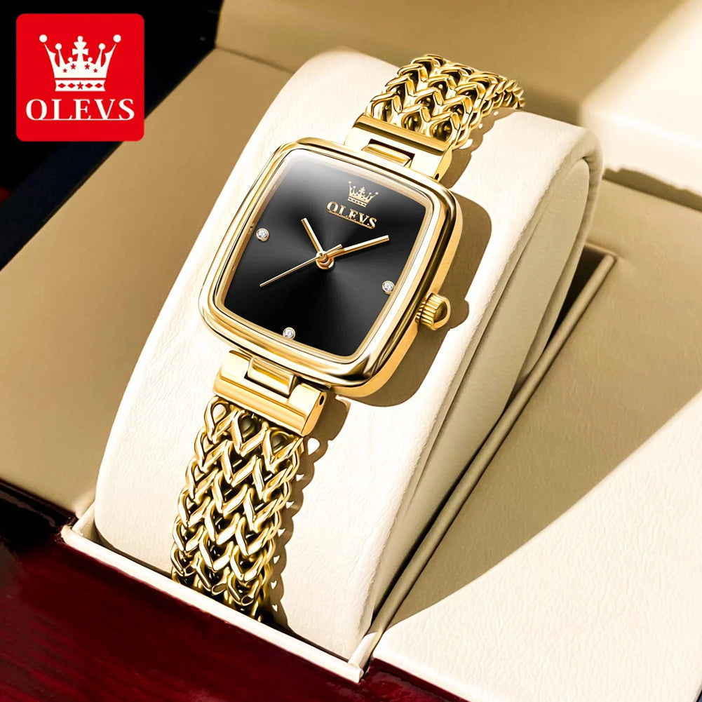 OLEVS Luxury Women's Quartz Watch Fashion Square Dial Solid Color Strap Top Quality Stainless Steel Waterproof Women's Watch