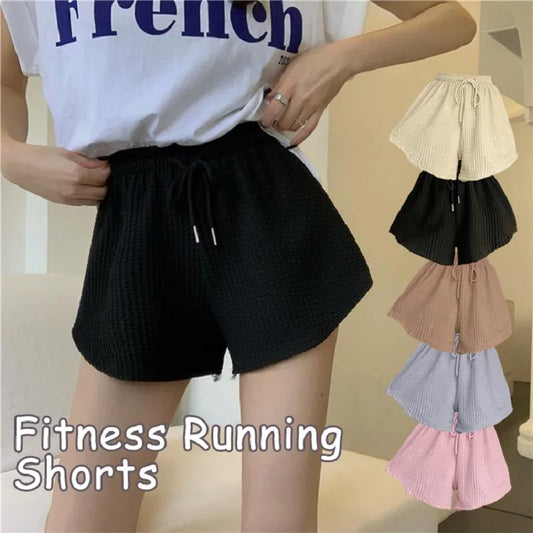 High Elastic Lace Up Drawstring Wide Leg Sweat Fitness Running Shorts