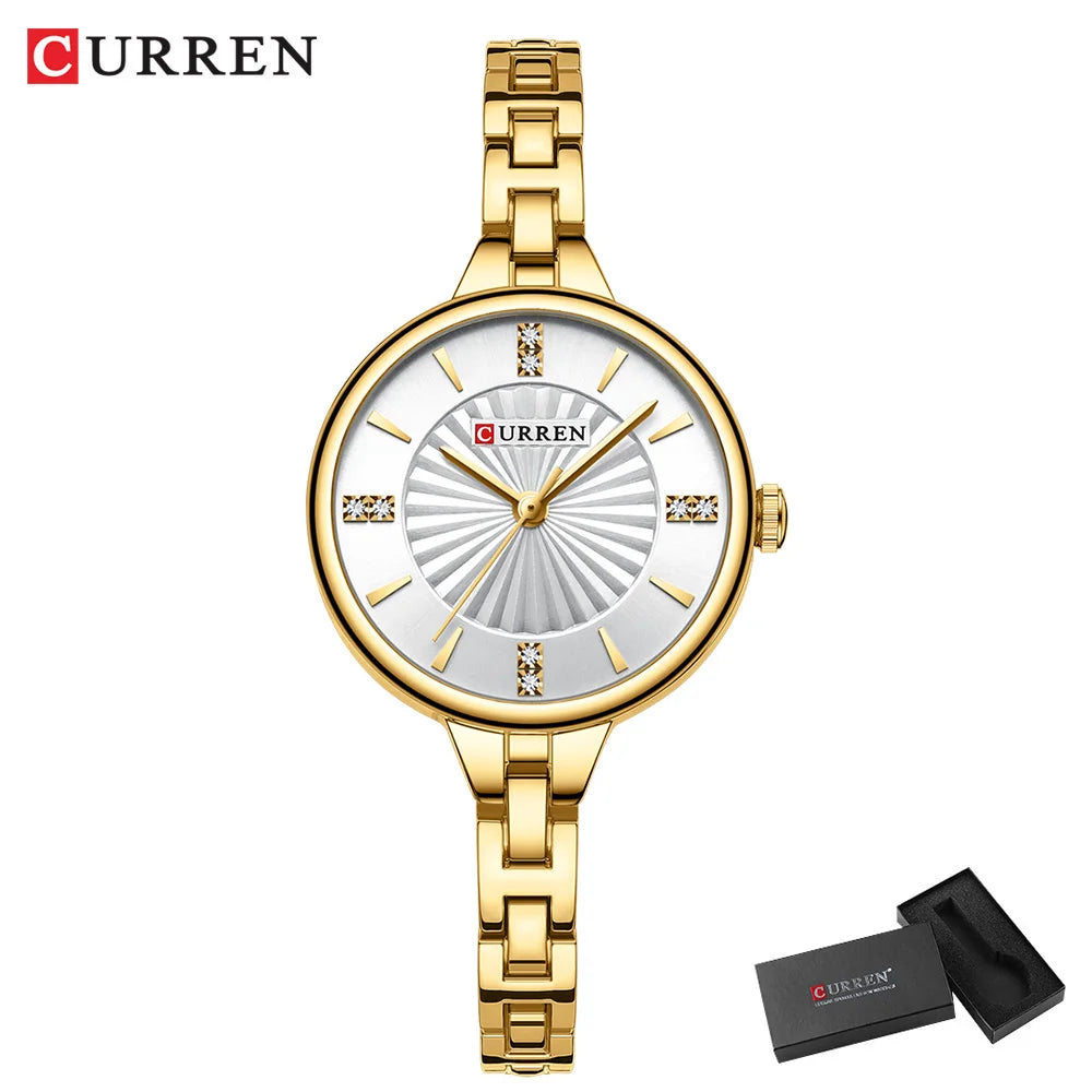 Luxurious and Elegant Round Dial with Stainless Steel Bracelet Fashion Dress Quartz Watches for Women