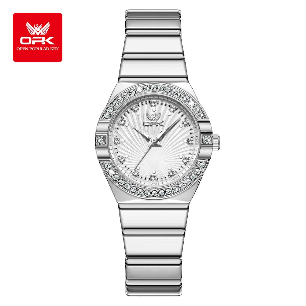 Women's Quartz Watches Elegant Fashion Stainless Steel Strap Waterproof Luminous Diamond Dial Ladies Dress Wristwatches