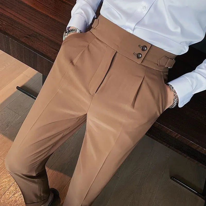 Men's Luxury Button-down Draped Baggy Suit Pants Casual Solid Color Straight Premium Elegant Dress Pants 2024 New Spring