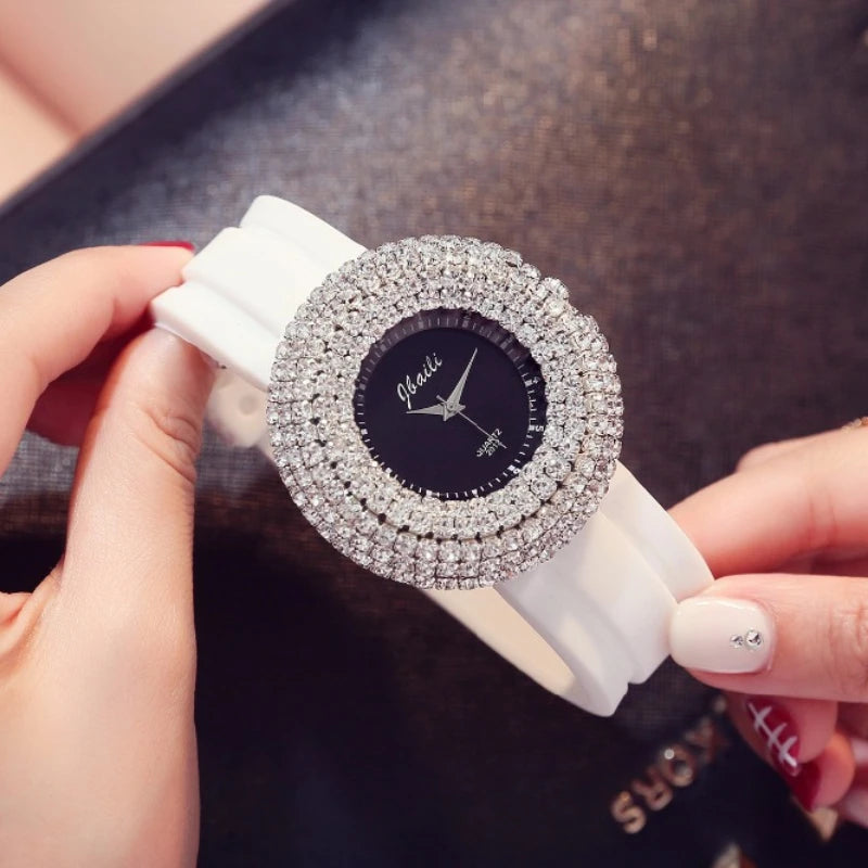 Luxury Women's Watches Crystal Casual Quartz Wristwatches Silicone Watches Big Dial Clock Relojes De Mujeres Relogios Feminino