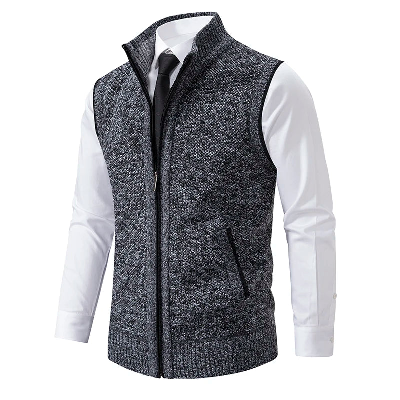 Autumn Winter Knit Vests Men Stand Sweatercoat