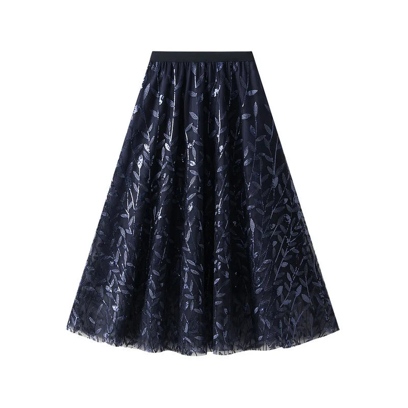 Skirts Women 2025 New Autumn Winter Korean Fashion Elegant High Waist A-Line Tulle Midi Skirts