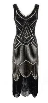 Women's 1920s Vintage Sequin Full Fringed Deco Inspired Flapper Dress Roaring 20s Great Gatsby Fall Cloths Dress Vestidos