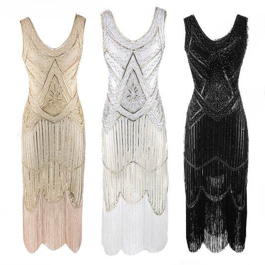 Women's 1920s Vintage Sequin Full Fringed Deco Inspired Flapper Dress Roaring 20s Great Gatsby Fall Cloths Dress Vestidos