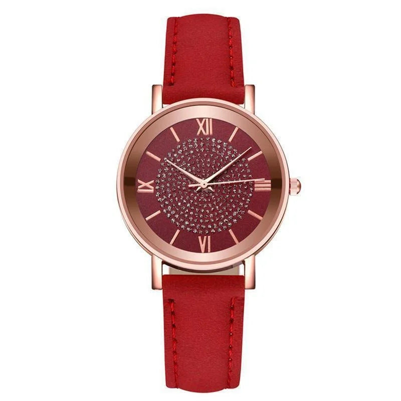 Women Watch Ladies Rhinestone Dial Wristwatch Leather Band Quartz Watches Gifts