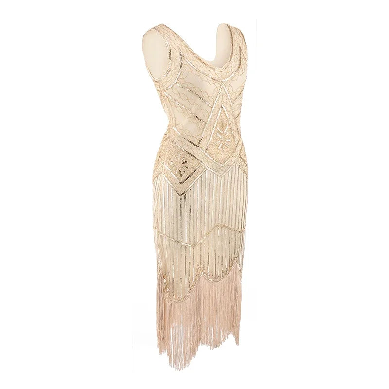 Women's 1920s Vintage Sequin Full Fringed Deco Inspired Flapper Dress Roaring 20s Great Gatsby Fall Cloths Dress Vestidos