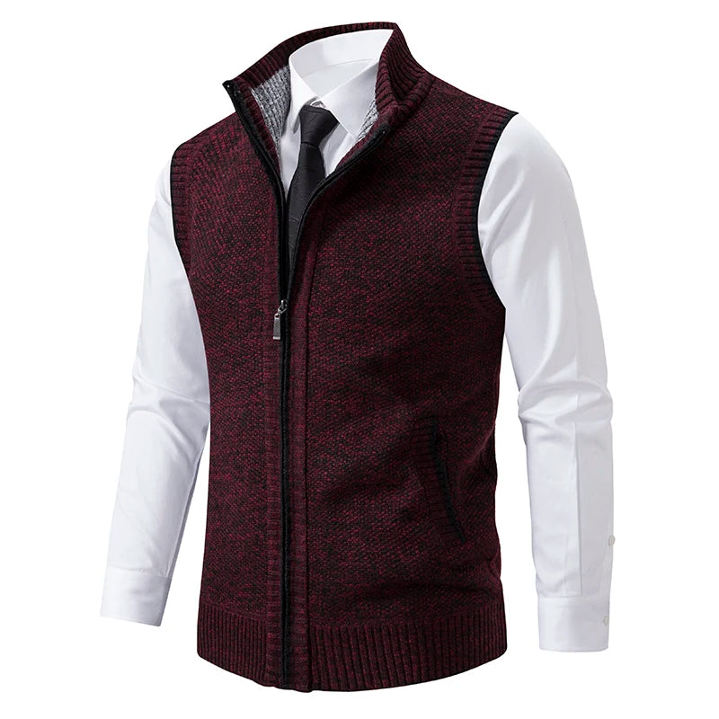 Autumn Winter Knit Vests Men Stand Sweatercoat