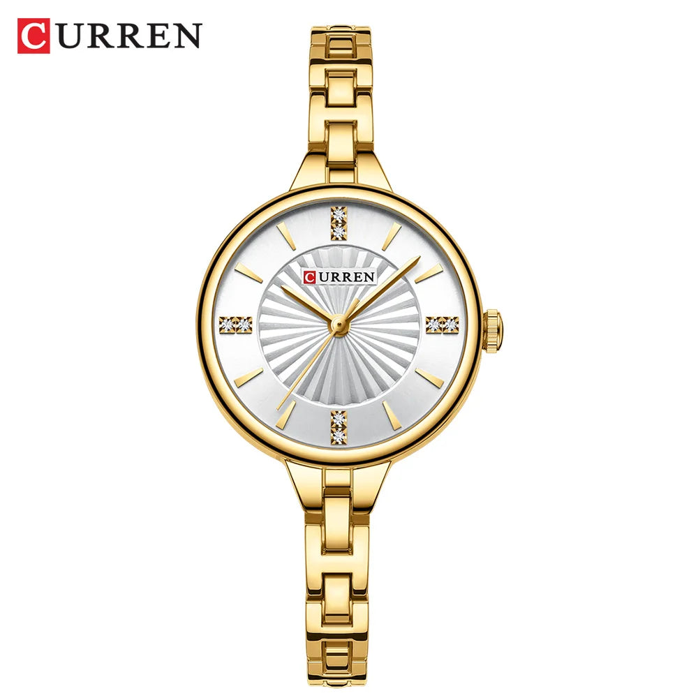 Luxurious and Elegant Round Dial with Stainless Steel Bracelet Fashion Dress Quartz Watches for Women