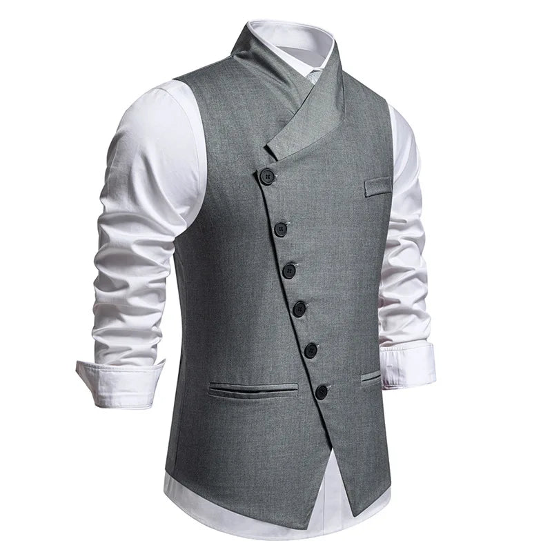 Spring Men's Suit Vest with Slanted Front and Single Breasted